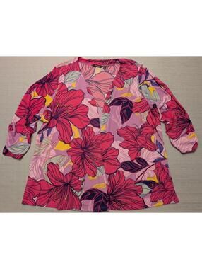 Iman Floral Gauze Blouse Open Front 3/4 Sleeve 1XP